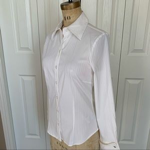NWT Ladies tone on tone textured stripe, french cuff blouse. Size S. White